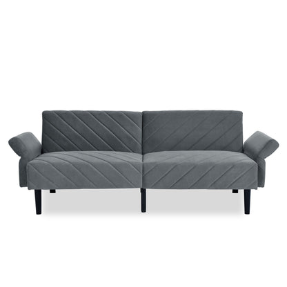 Grey Velvet Tufted Convertible Futon Sofa Bed