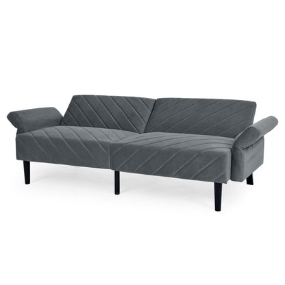 Grey Velvet Tufted Convertible Futon Sofa Bed