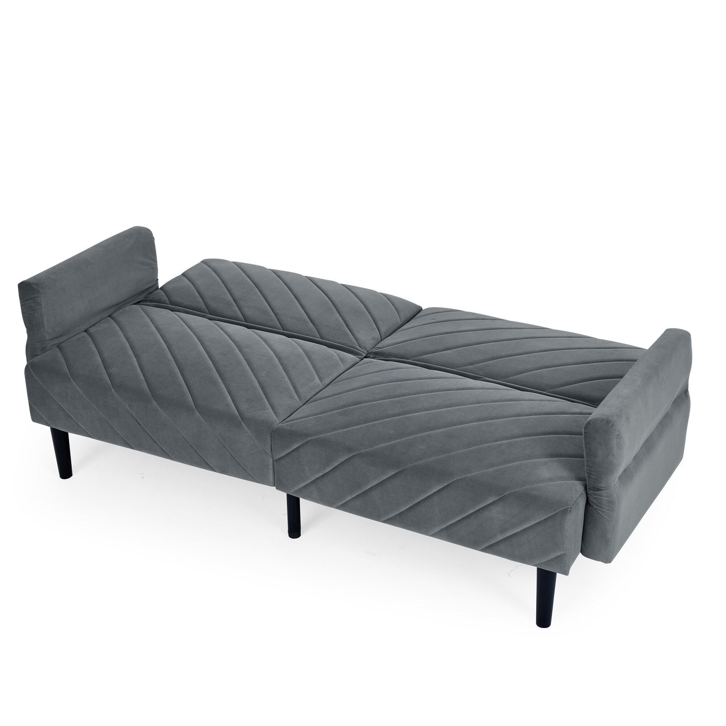 Grey Velvet Tufted Convertible Futon Sofa Bed