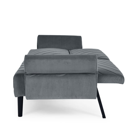 Grey Velvet Tufted Convertible Futon Sofa Bed