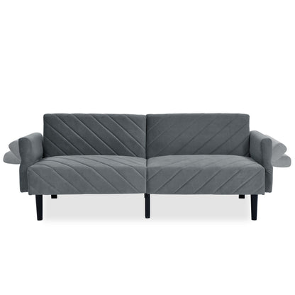 Grey Velvet Tufted Convertible Futon Sofa Bed
