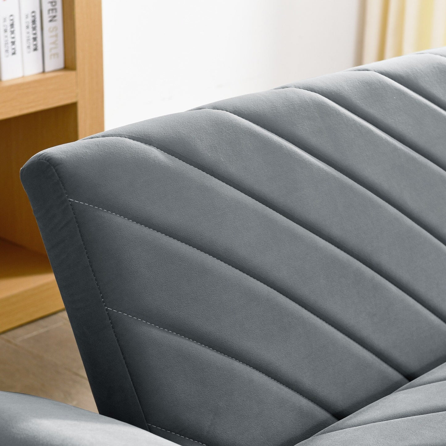 Grey Velvet Tufted Convertible Futon Sofa Bed