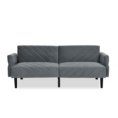 Grey Velvet Tufted Convertible Futon Sofa Bed