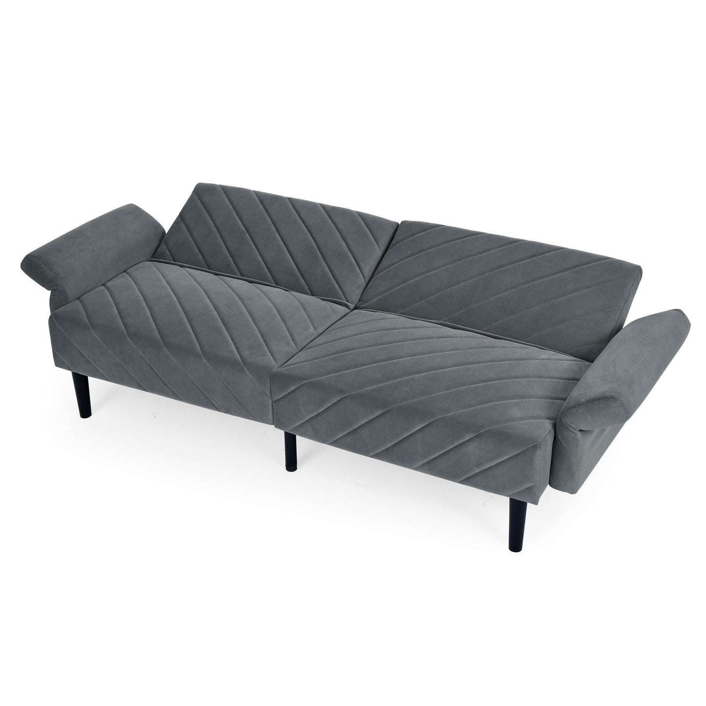 Grey Velvet Tufted Convertible Futon Sofa Bed