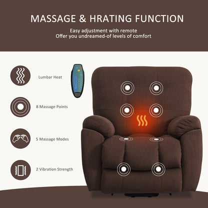Grey Vibration Massage Lift Recliner with Heating, USB Port, Hidden Cup Holders, and Side Pockets, Adjustable Recline Options