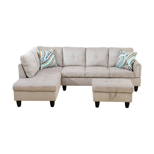Grey White Corduroy 3-Piece Living Room Sofa Set