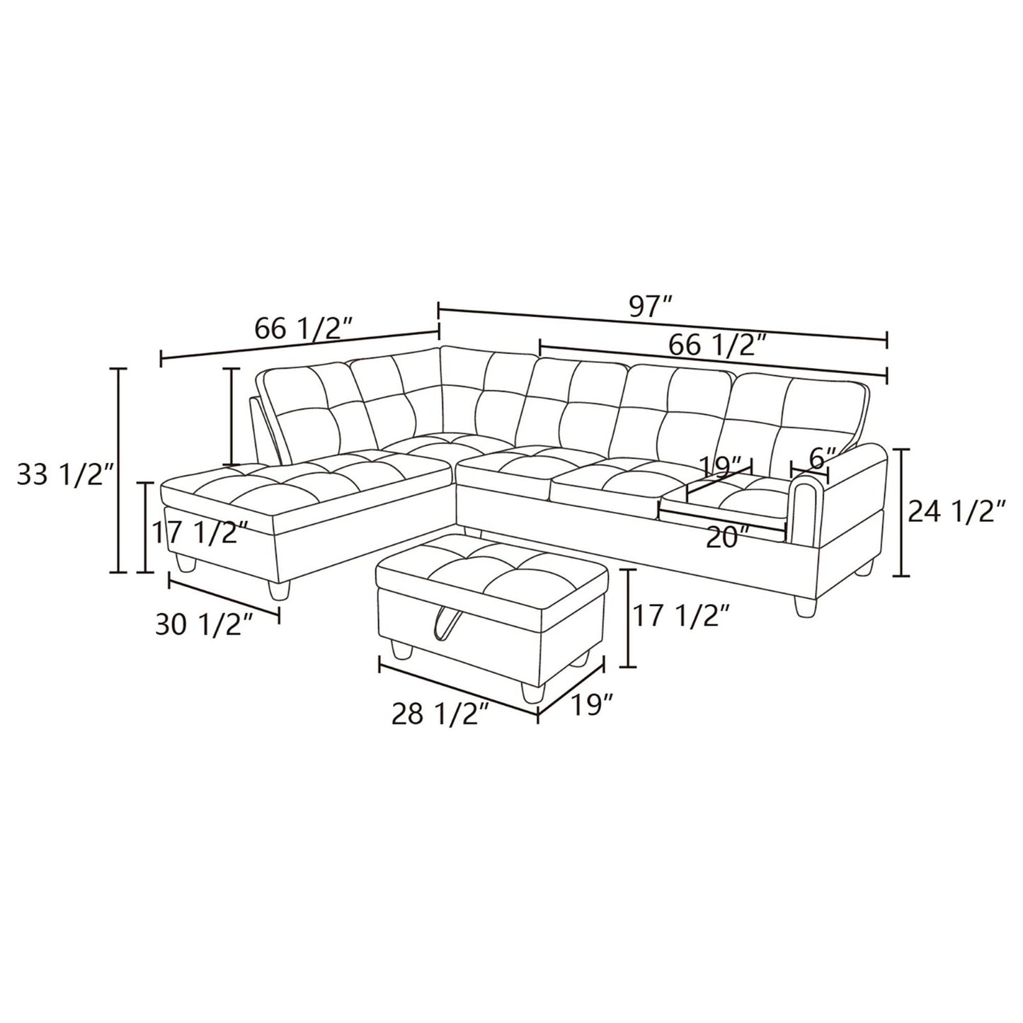 Grey White Corduroy 3-Piece Living Room Sofa Set
