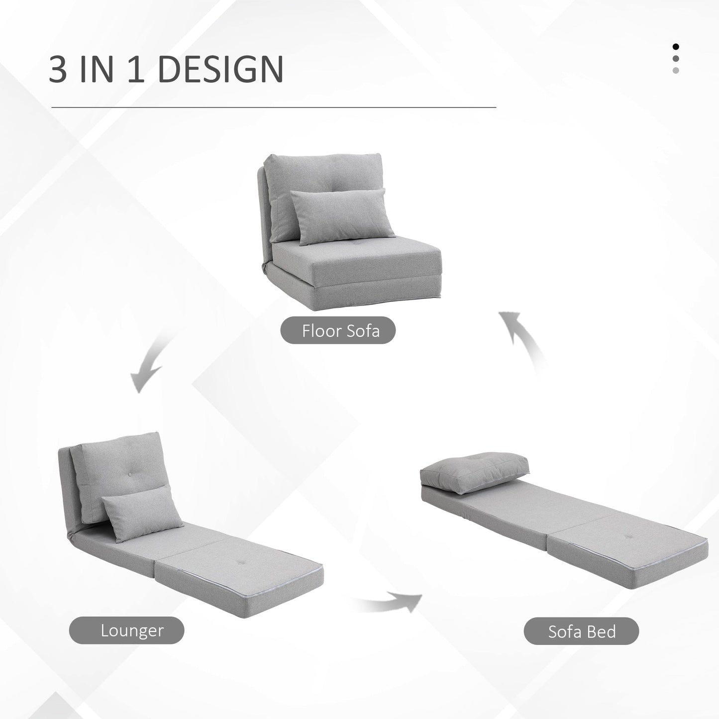 HOMCOM Convertible Flip Folding Upholstered Chair, Floor Lazy Sofa Bed