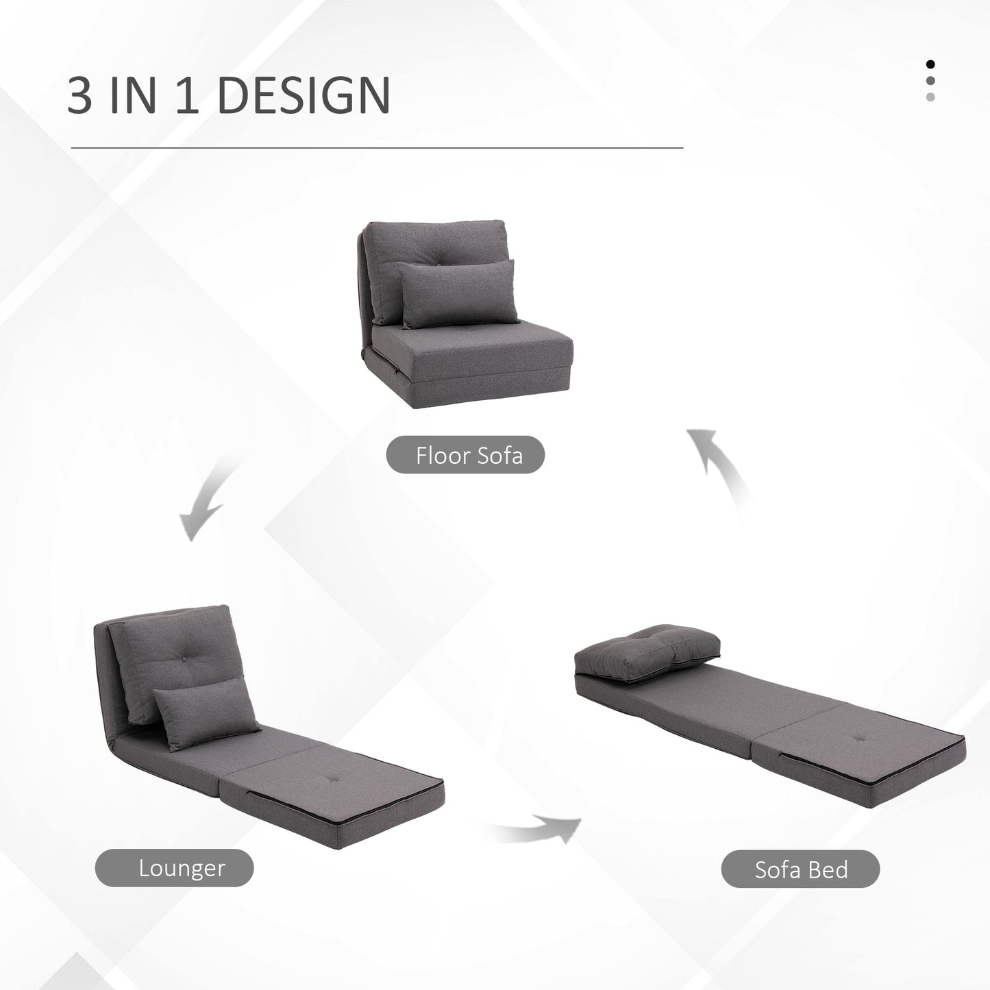 HOMCOM Convertible Flip Folding Upholstered Chair, Floor Lazy Sofa Bed