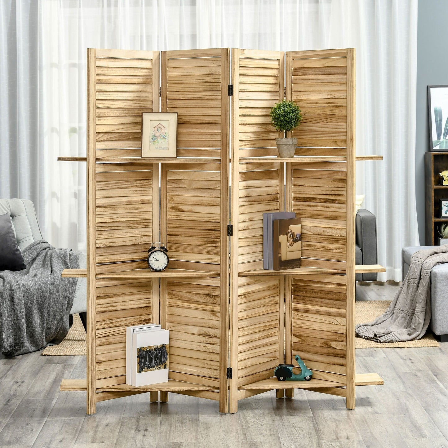 HOMCOM 4-Panel Folding Room Divider, 5.5 Ft Tall Freestanding Privacy Screen Panels for Indoor Bedroom - 63.75 x 0.75 x 67