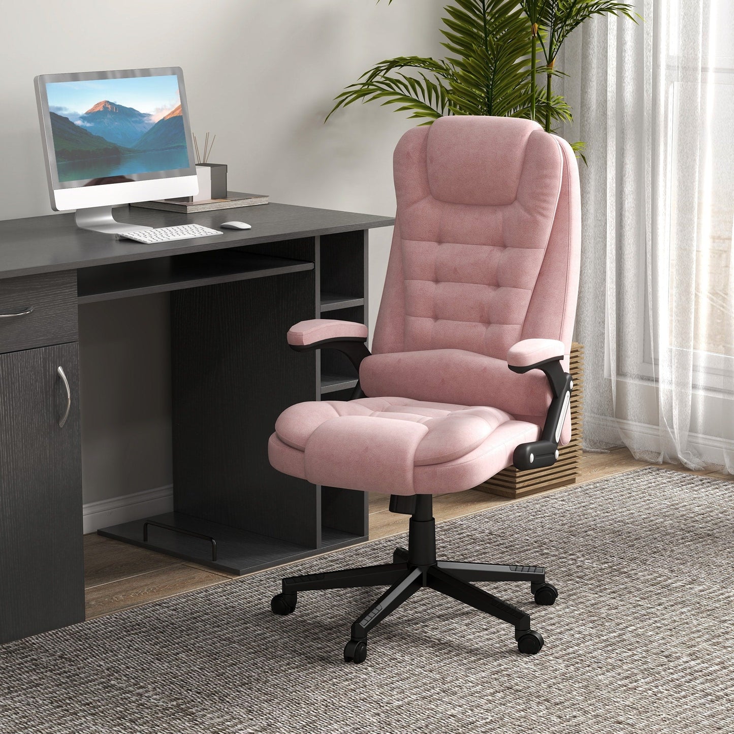HOMCOM 6 Point Vibrating Massage Office Chair with Heat, Velvet High Back Executive Office Chair with Reclining Backrest