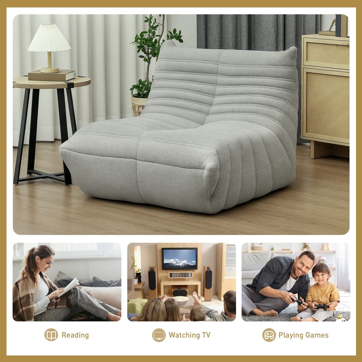 HOMCOM Bean Bag Chair for Adults, Giant Fireside Chair Lazy Sofa, Bean Bag Sofa with High Density Comfortable Foam