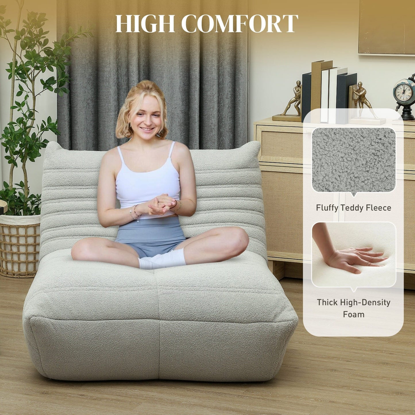 HOMCOM Bean Bag Chair for Adults, Giant Fireside Chair Lazy Sofa, Bean Bag Sofa with High Density Comfortable Foam