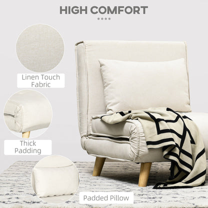 HOMCOM Convertible Chair Bed, 2-in-1 Multi-Functional Sofa Bed, Sleeper Chair with Adjustable Backrest for Living Room,Beige