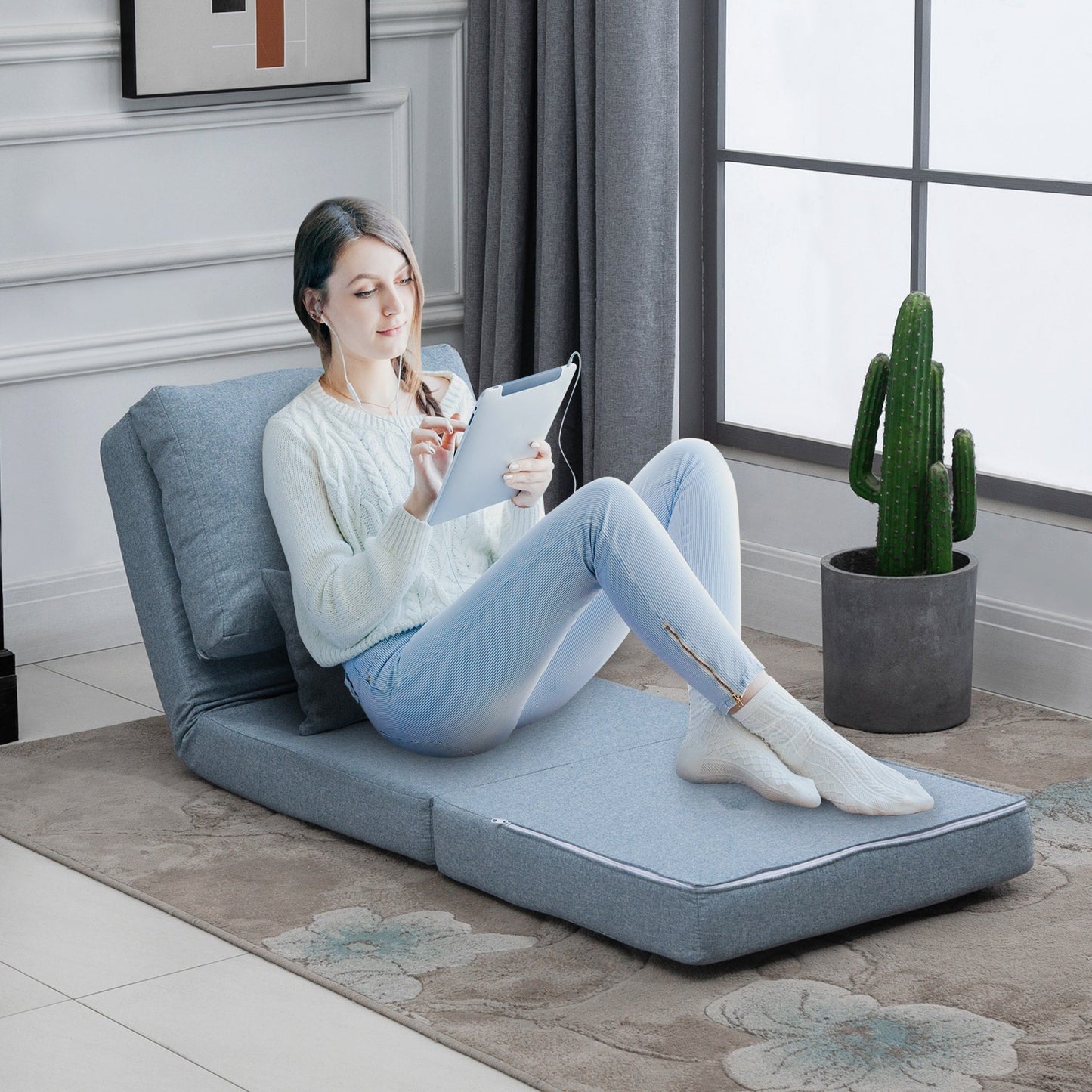 HOMCOM Convertible Flip Folding Upholstered Chair, Floor Lazy Sofa Bed