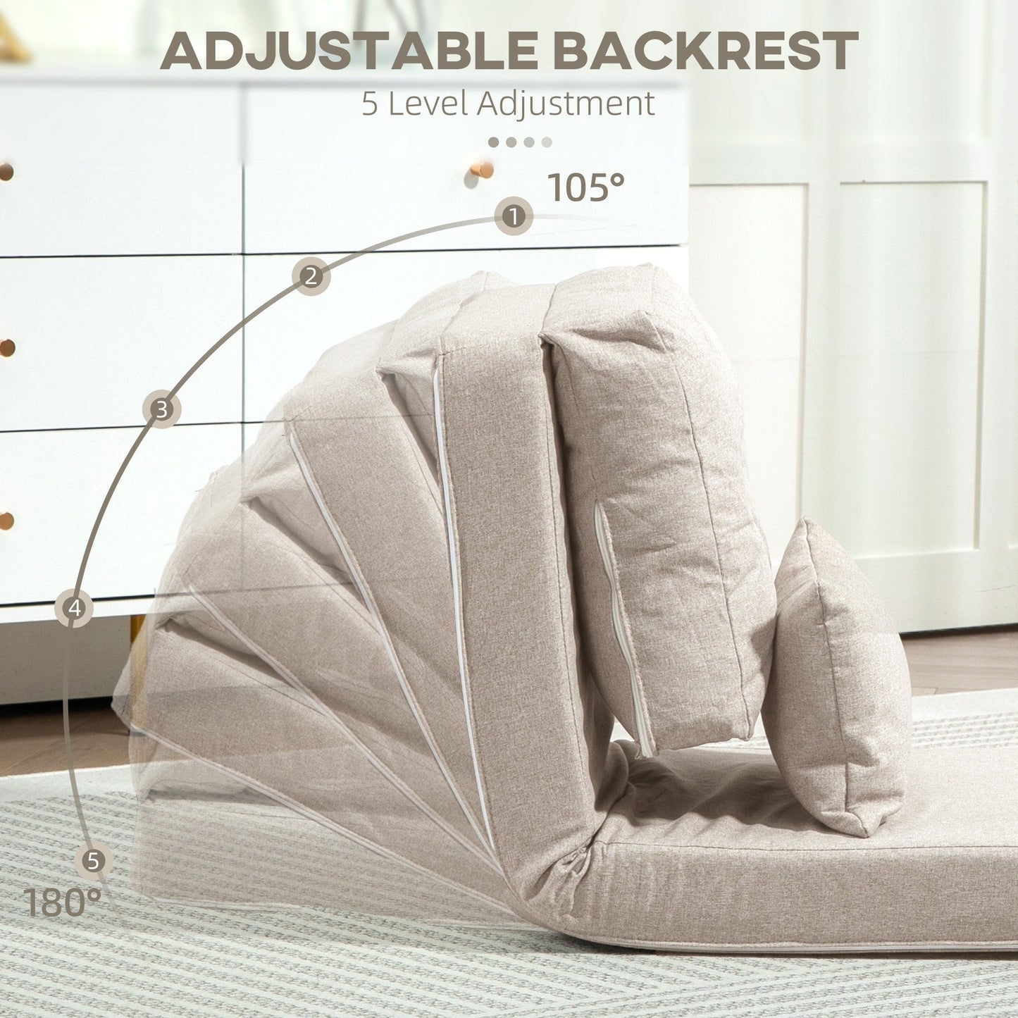 HOMCOM Convertible Flip Folding Upholstered Chair, Floor Lazy Sofa Bed