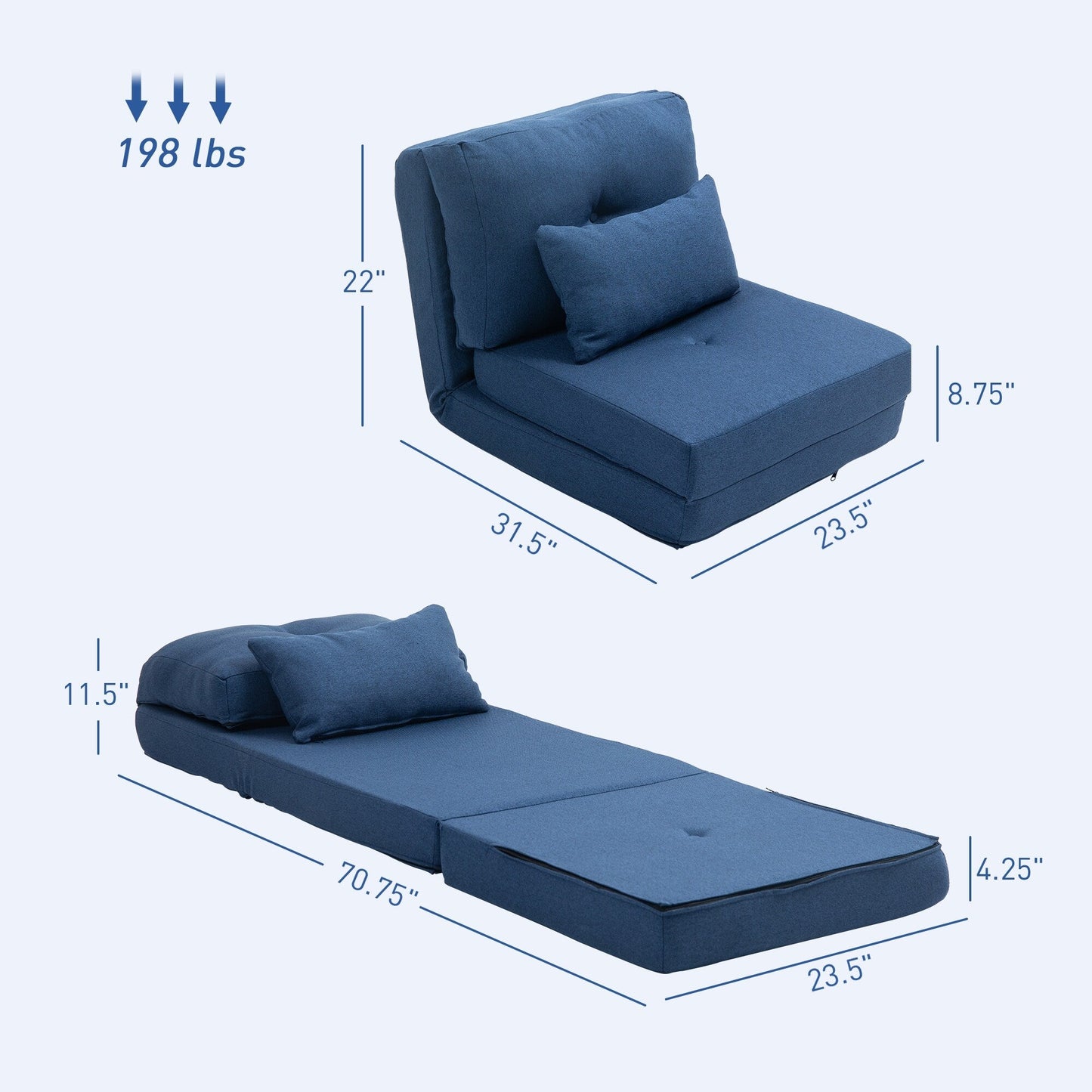HOMCOM Convertible Flip Folding Upholstered Chair, Floor Lazy Sofa Bed