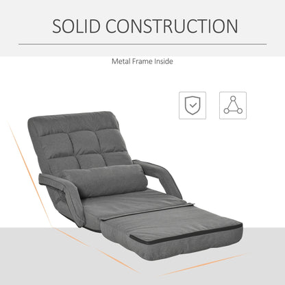 HOMCOM Convertible Floor Sofa Bed, Recliner Armchair Upholstered Sleeper Chair with Pillow for Living Room Bedroom Lounge, Grey