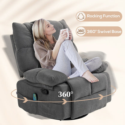 HOMCOM Dark Gray Vibration Massage Chair Recliner with Heat, Oversized Swivel Rocker Chair, Single Sofa