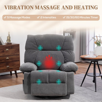 HOMCOM Dark Gray Vibration Massage Chair Recliner with Heat, Oversized Swivel Rocker Chair, Single Sofa