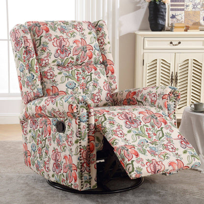 HOMYKA Floral Manual Recliner Swivel Rocking Chair Upholstered Glider