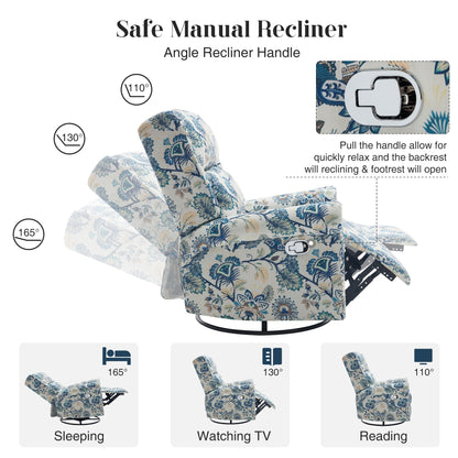 HOMYKA Floral Manual Recliner Swivel Rocking Chair Upholstered Glider