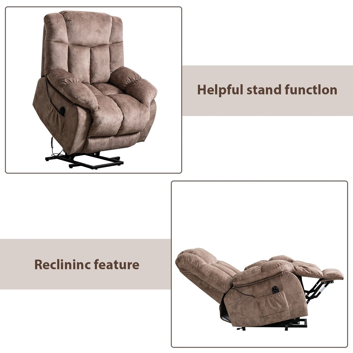 Heavy Duty Power Lift Recliner Chair for Elderly with Overstuffed Design