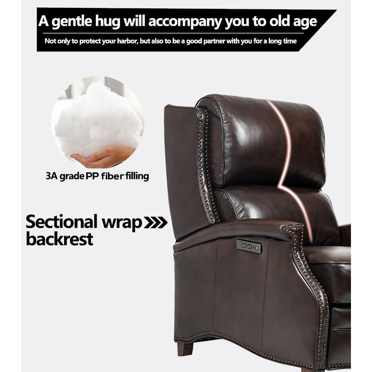 Hekkin Genuine Leather Power Recliner with Adjustable Headrest and USB Port Ultra-Comfy Living Room Seating