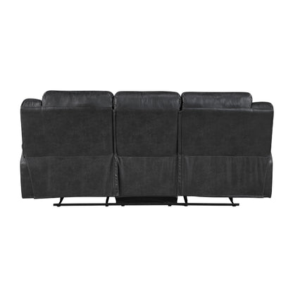 Henry Manual Double Reclining Sofa in Pillow Tufted Black Microfiber