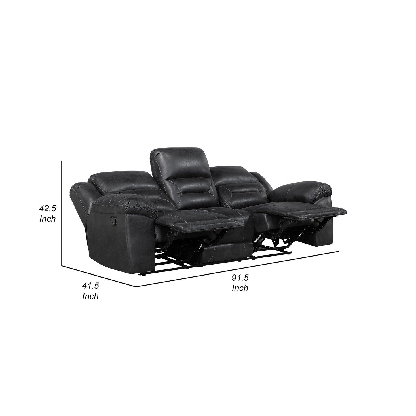 Henry Manual Double Reclining Sofa in Pillow Tufted Black Microfiber