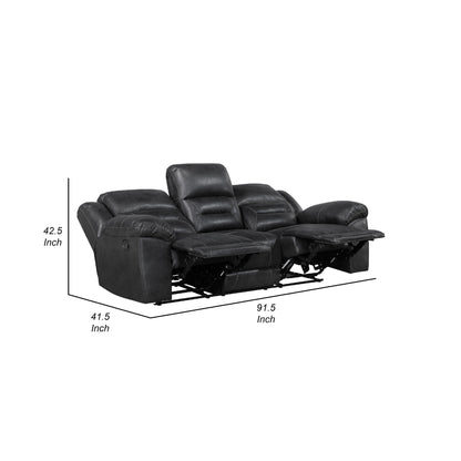 Henry Manual Double Reclining Sofa in Pillow Tufted Black Microfiber