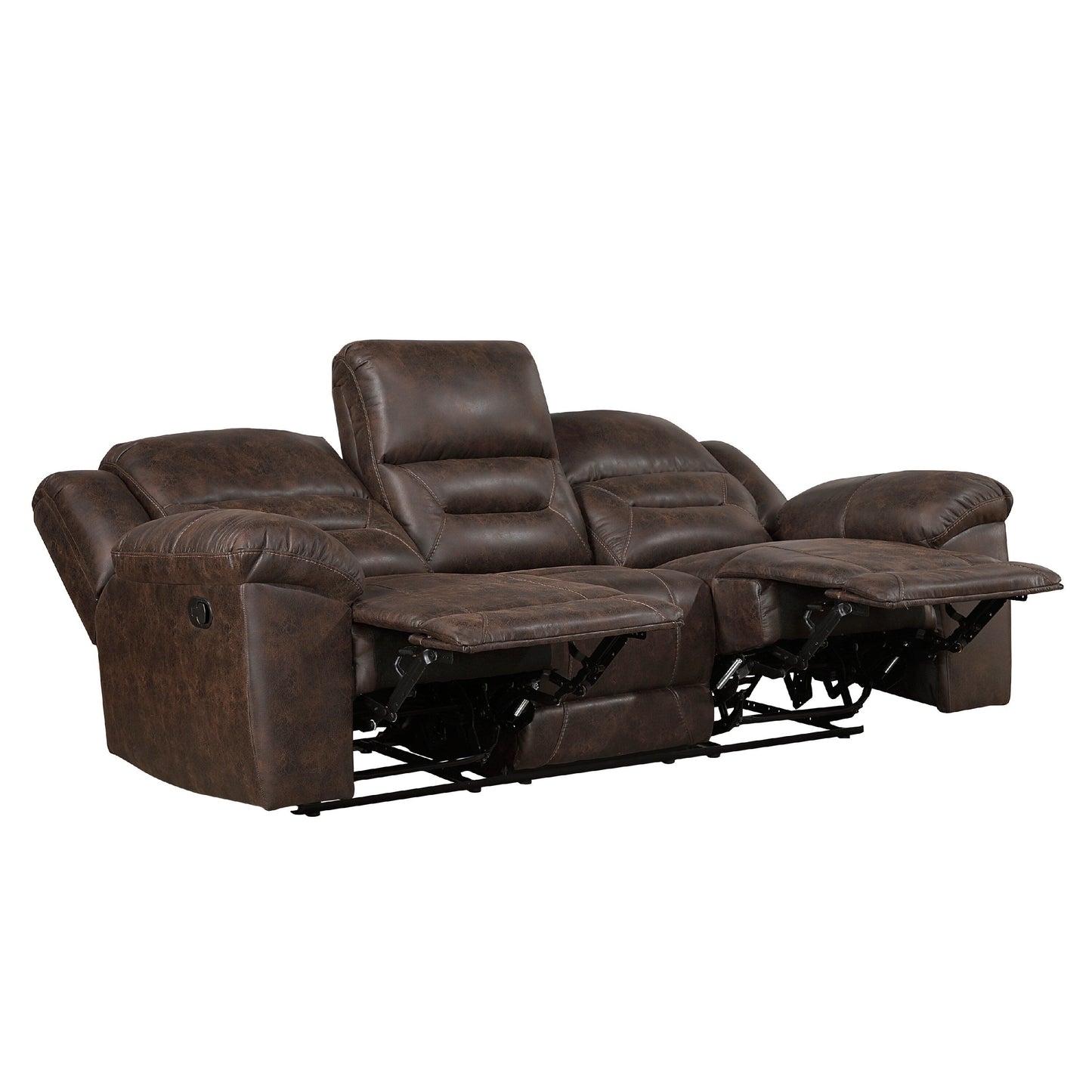 Henry Manual Double Reclining Sofa, Pillow Tuft Dark Brown Microfiber
