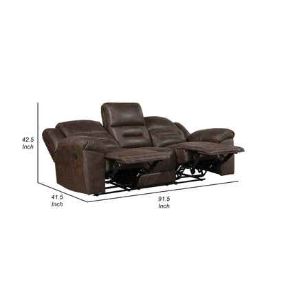Henry Manual Double Reclining Sofa, Pillow Tuft Dark Brown Microfiber