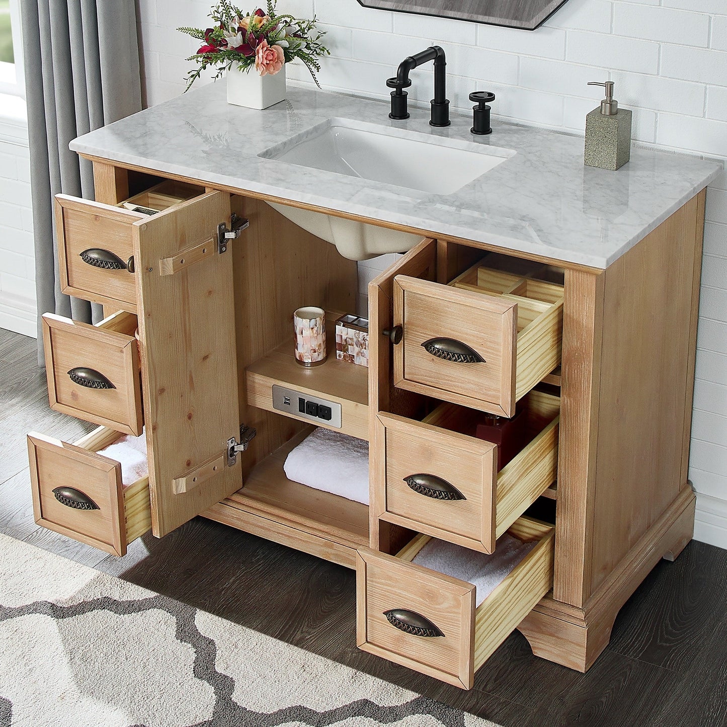 Hervas Bath Vanity with Natural Marble Top without Mirror