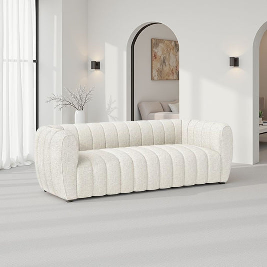 Hery Sofa, 83 Inch, White Boucle, Vertical Channel Tufted Details