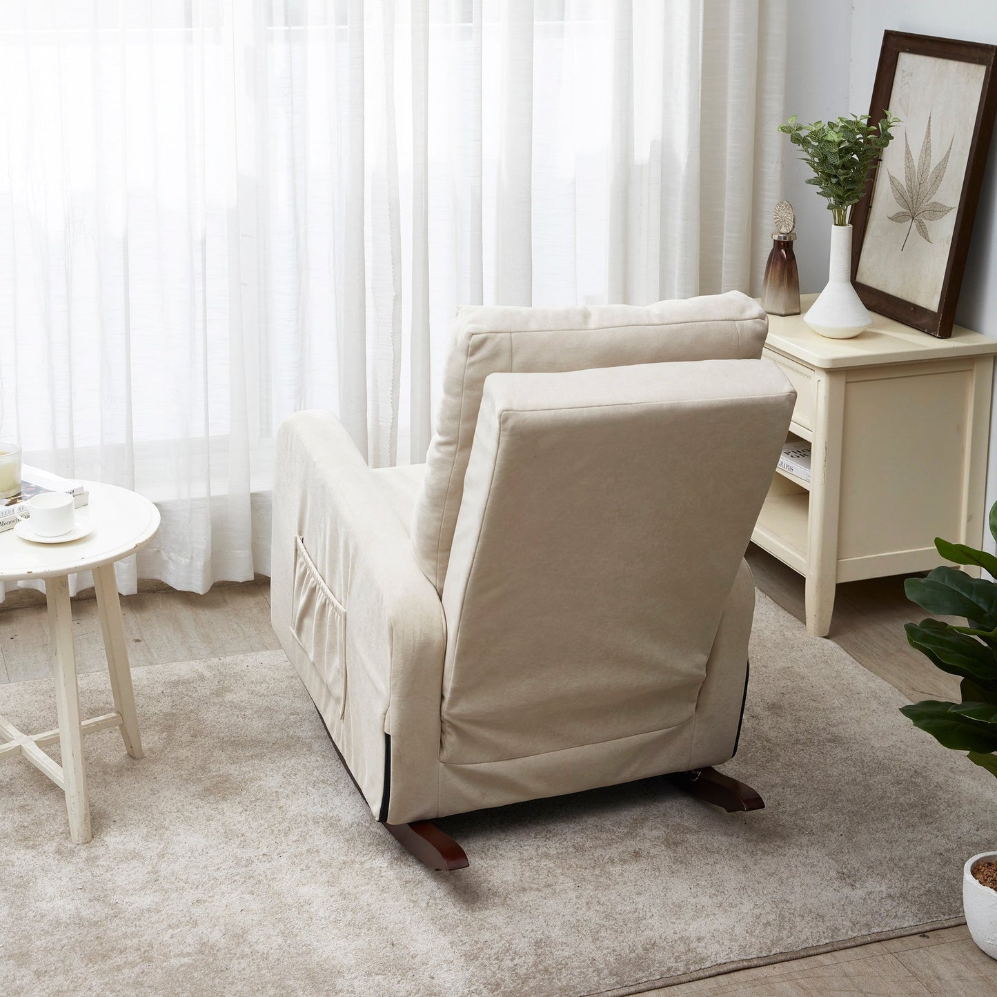 High-Back Adjustable Reclining Sofa Chair with Solid Wood Legs, Side Storage Pockets, and Enhanced Comfort for Balcony