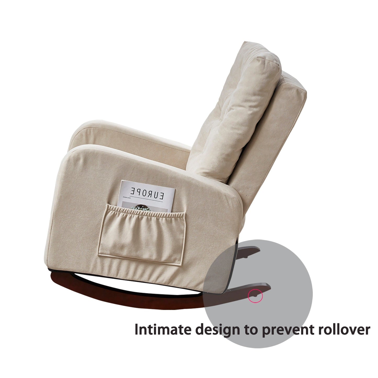High-Back Adjustable Reclining Sofa Chair with Solid Wood Legs, Side Storage Pockets, and Enhanced Comfort for Balcony