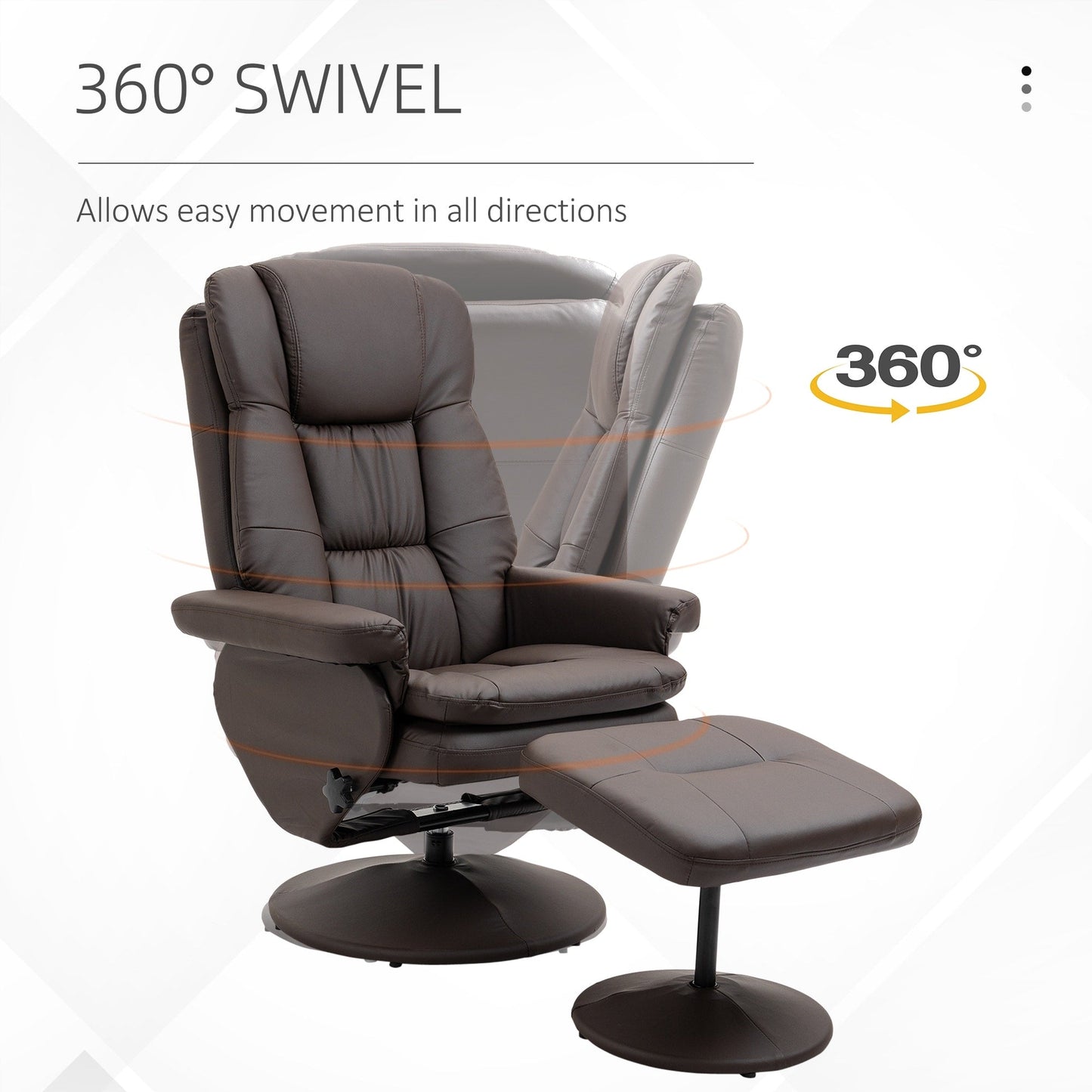 High-Back PU Leather Swivel Recliner with Adjustable Backrest, Footrest Ottoman, and Sturdy Wrapped Base for Living Room