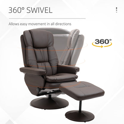 High-Back PU Leather Swivel Recliner with Adjustable Backrest, Footrest Ottoman, and Sturdy Wrapped Base for Living Room