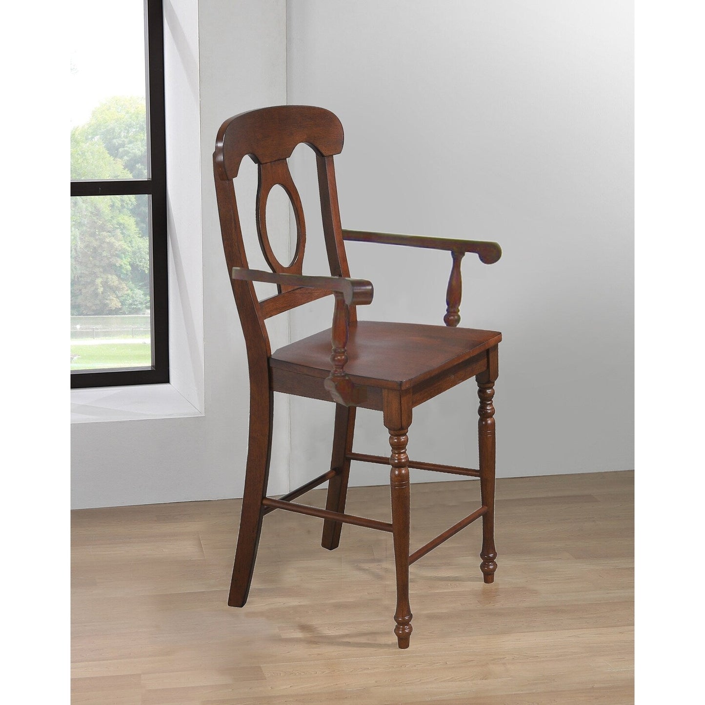 High Back Wooden Bar Stools - 42.5 - Brown - Set of 2
