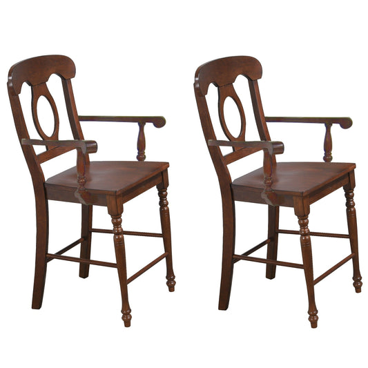 High Back Wooden Bar Stools - 42.5 - Brown - Set of 2