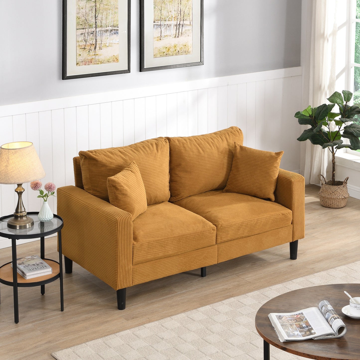 High Resilience Loveseat Sofa, Wooden Frame 2 Seat Sofa, Comfy , Small Space Saving Modern Upholstered Sofa
