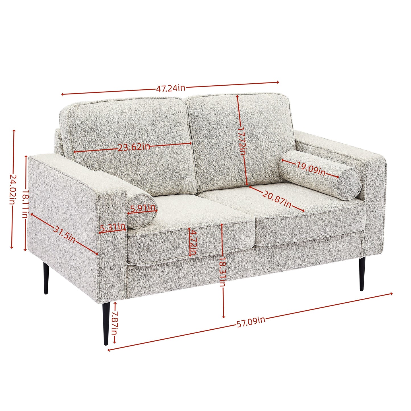 High-Tech Fabric Upholstered Sofa with 2 Pillows