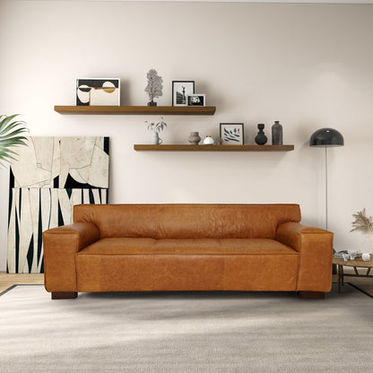 Highclere Mid Century Modern Comfortable Genuine Leather Couch