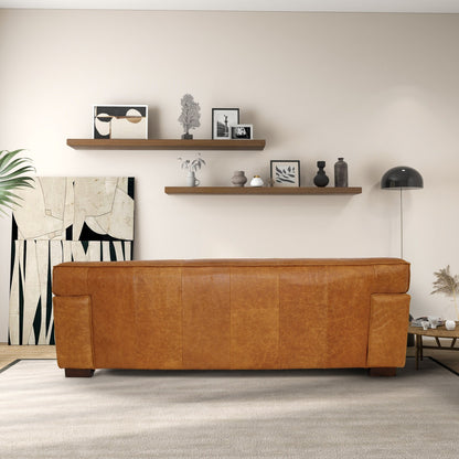 Highclere Mid Century Modern Comfortable Genuine Leather Couch