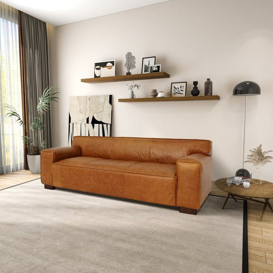 Highclere Mid Century Modern Comfortable Genuine Leather Couch