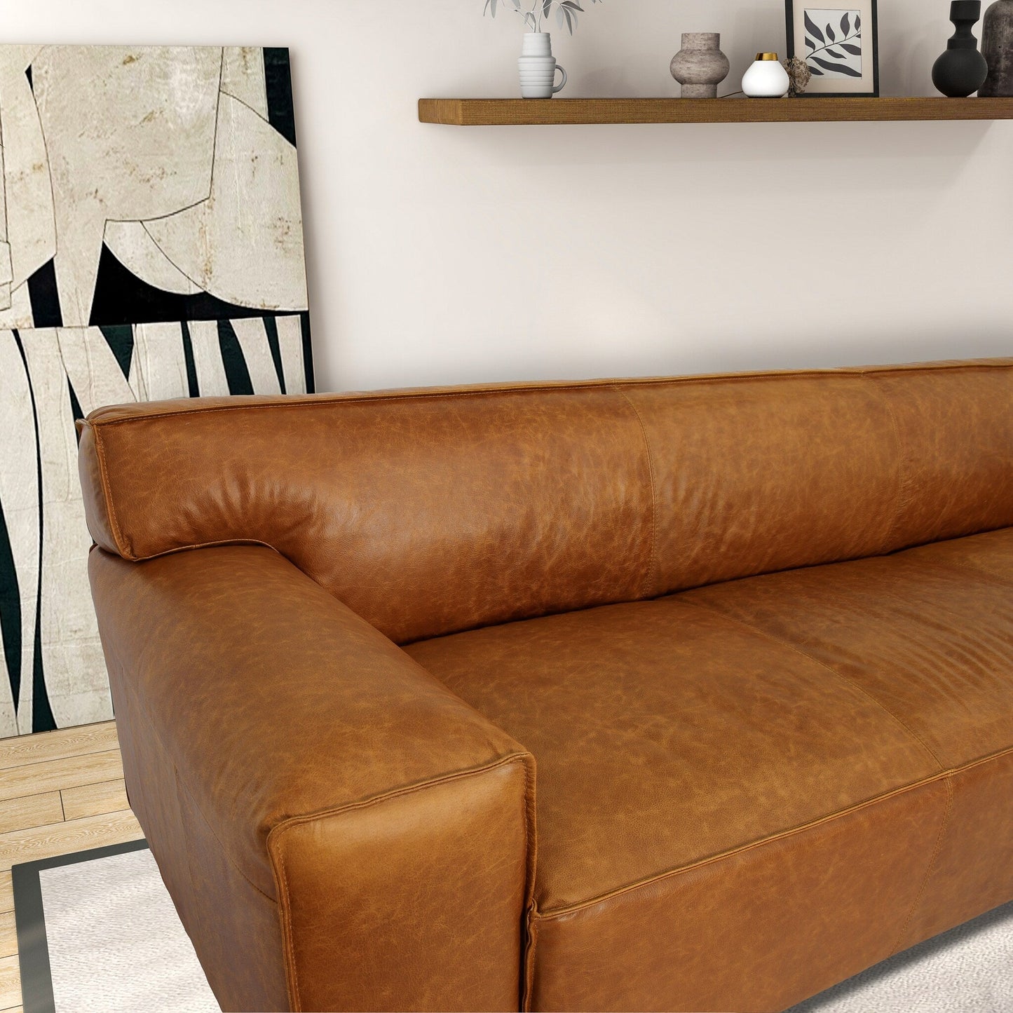 Highclere Mid Century Modern Comfortable Genuine Leather Couch