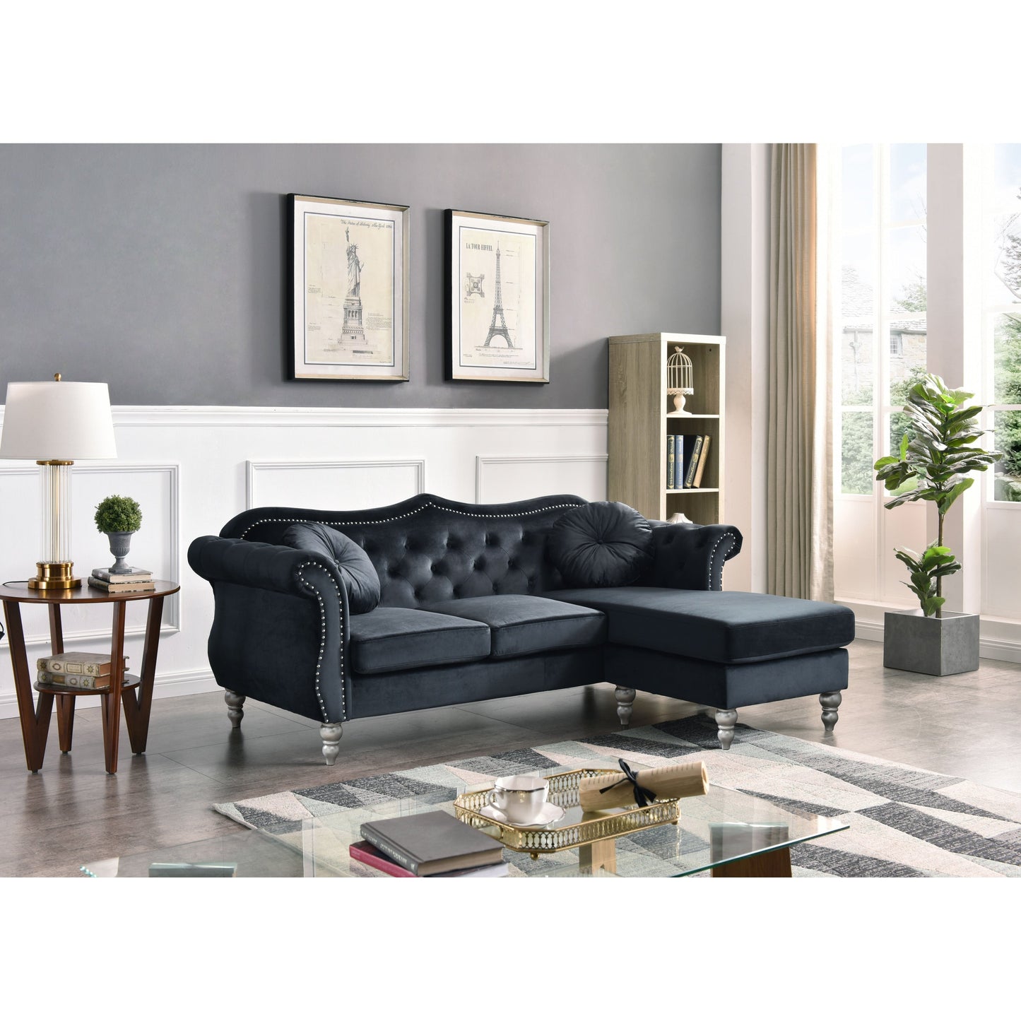 Hollywood Velvet Sofa with Reversible Chaise