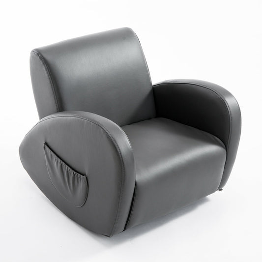 Qaba 20 Kids Sofa Rocking Base Armchair Childrens Furniture with 2 Side Pockets & a Durable PU Material, Grey