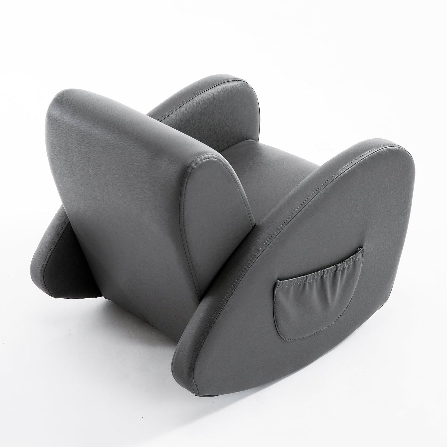 Qaba 20 Kids Sofa Rocking Base Armchair Childrens Furniture with 2 Side Pockets & a Durable PU Material, Grey